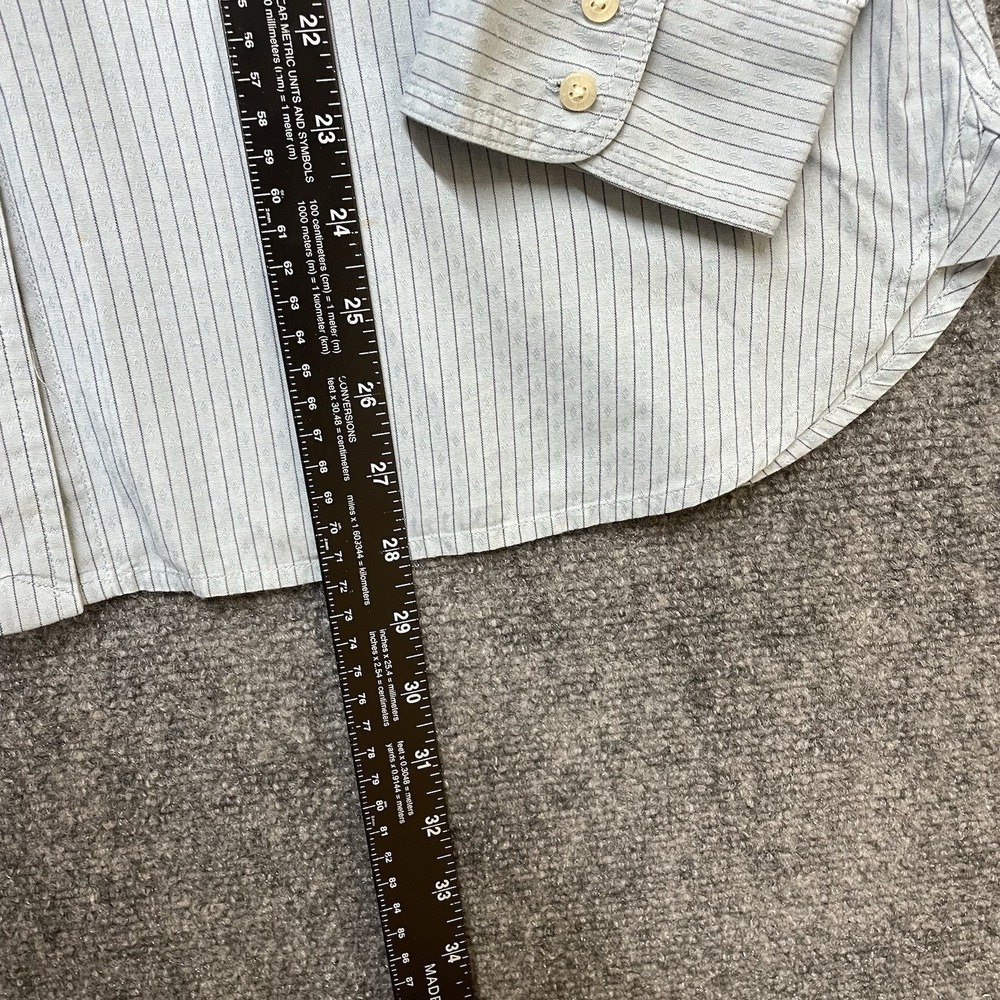 Lauren Jeans Co. Ralph Lauren Shirt Button Down Epaulets Roll Tab Striped Blue L - Picture 10 of 11